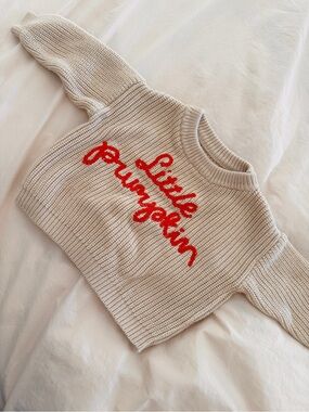 “Little Pumpkin” Cream Fall Baby Thanksgiving Halloween Knit Sweater